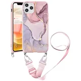 Yoedge Handykette für Xiaomi Mi 11 Lite 4G/5G Hülle mit Kordel Umhängenhülle Smartphone Necklace Hülle mit Band 6,55", Silikon Handy Schutzhülle TPU Bumper Cover mit Kette abnehmbar, Marmor