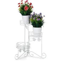 Relaxdays Blumenständer Metall, 3 Etagen, zum Klappen, dekorative Blumentreppe,