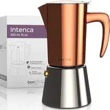 bonVIVO Espressokocher Induktion geeignet - Edelstahl Kaffeekocher in Kupfer-Optik m. Wasserkessel u. Sieb - Mokkakanne 6 Tassen - 300 ml - Weihnachtsgeschenke für den Haushalt