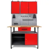 Ondis24 Werkstatteinrichtung Klaus, Metall, 2 Werkstattschränke, Lochwand, Hakensortiment, LED (Arbeitshöhe 85 cm, Rot)