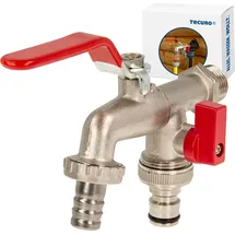 tecuro Doppel-Auslaufhahn 1/2 Zoll Messing matt verchromt