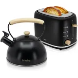 Briebe Nordic Set Toaster 2 Scheiben Breite Schlitze + Wasserkessel Induktion 2,3 L, SKT1177BLK, Schwarz
