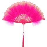 Uposao Damen Fächer Feder,Vintage Stil 20er Jahre Feder Handfächer Faltbar Handheld Marabou Federfächer Damen Gatsby Kostüm Flapper Zubehör für Hochzeit Halloween Karneval, Mottoparty,Rose