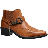 BINDT Herren Western Stiefeletten Schnallenriemen Stiefel Retro Leder Square Toe Cowboy Kurze Stiefel Cowboy Motorradstiefel,Messing,43 - 43