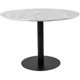 VCM Esstisch Ø110 cm) Marmoroptik, Schwarze Beine, Weiß.
