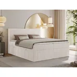 MKS Meble Boxspringbett 180x200 Beige Cord, Boxspringbett mit Matratze H4, Bett 180x200 mit Bettkasten and Kopfteil, Doppelbett mit Stauraum, Polst... - Beige