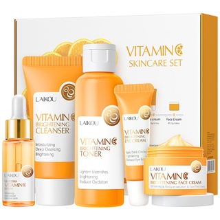 Hautpflege-Geschenkset für Teenager-Mädchen, Vitamin-C-Hautpflege-Set, 5-teilig, sanfte Hautreinigung und -pflege, Reisegrößen-Set mit Reiniger, Toner, Gesichtsserum, Augencreme, Gesichtscreme, hellt