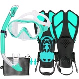 HH HHAO SPORT Schnorchelset Kinder mit Flossen, 180° Anti-Fog Panorama Weitblick Taucherbrille Kinder, Verstellbaren Schwimmflossen, Hochwertige Tauchermaske und Dry Top Schnorchel für Schwimmen