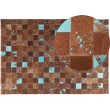 Teppich Kuhfell braun-blau 160 x 230 cm Patchwork ALIAGA