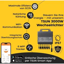 epp.solar Balkonkraftwerk 3000W Komplett Steckdose, TSOL MP 3000W WIFI Wechselrichter Smart Meter- 6x500W Bifaziale Solarpanel