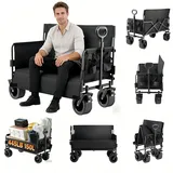 Aveainelle Bollerwagen Faltbar Umbaubar zur Bank, Faltbarer Bollerwagen Robuster Camping auf Rädern, klappbarer Strandwagen, Praktischer strandbuggy für Einkaufen, Garten, Sport und Angeln (Black)