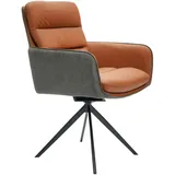 Novel Armlehnstuhl, Anthrazit, Cognac, Metall, Textil, Leder, Echtleder, Büffelleder, Drehkreuz, 58x89x67 cm, inklusive Armlehnen, Sitzfläche 180° drehbar, automatische Rückholfunktion, Esszimmer, Stühle, Esszimmerstühle, Armlehnenstühle