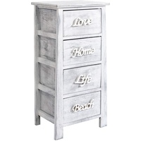 Rebecca Mobili Mehrzweckschrank Weiß Grau, Schubladenschrank 4 Schubladen Shabby, Holz, Schlafzimmer Bad – Maße: 73 x 37 x 27 cm (HxLxB) - Art. RE4555