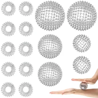 6 Stück Magnetic Acupressure Balls +10 Stk Massageringe für Finger, Magnetic Massageball Metall Igelball Massageset für Stress Relief Oder Massage 3.2 cm/4.7 cm/5.6 cm