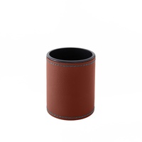 eglooh - Zefiro Deluxe - Schreibtisch rund Stiftehalter Design Echtes Leder Orange Braun cm 7x7 H.9 - Blaue Nähte im Kontrast dazu und starke Struktur - Made in Italy