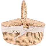 Handgemachter Weidenkorb mit Griff Camping Picknick Doppeldeckel Aufbewahrungskorb Stofffutter