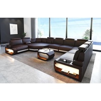 Sofa Dreams Wohnlandschaft Leder Sofa Asti U Form, Couch, U Form Ledersofa mit LED, Designersofa braun