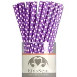 EinsSein 25x Papierstrohhalme Dots Flieder Hochzeit Party Geburtstag Strohhalme Trinkhalme Cake Pops Sticks und Candy Bar-Zubehör Stiele Papier Pappgeschirr Straws