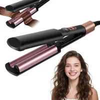 Welleneisen für Haare, Mini Welleneisen für Beach Waves mit 5 Temps 140-220°C, Keramik Glätteisen, 2 Fässer Tragbarer Hair Curler Wellen Lockenstab mit Hitzeschutz und Reisesicherung für Damen