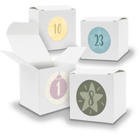 Adventskalender zum Füllen 24x Würfel 6,5cm WEISS + Sticker V04 Z17 - Weiß