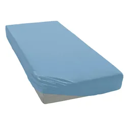 Spannbettlaken ELEGANTE "Mako-Jersey", blau, B:180-200cm L:200-220cm, Mako-Jersey, Obermaterial: 97% Baumwolle, 3% Elasthan, Laken, in hochwertiger Qualität mit Elasthan-Anteil