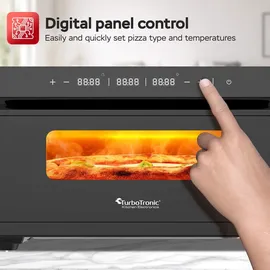 TurboTronic Pizzaofen bis 430 °C perfekte Pizza (30 cm) in 2 Minuten inkl. Pizzastein & Pizzaschieber für Zuhause & Garten Neapolitan Mini Backofen Edelstahl Schnellaufheizen AirFryer Steak Lahmacun