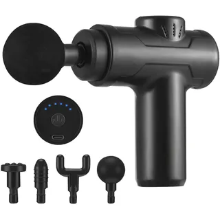 Massage Pistole und Massage Gun für Muskelerholung mit 4 austauschbaren Massageköpfen, 6 Vibrationsgeschwindigkeiten, Mini Massagepistole für Unterwegs und Professionelle Massagegerät für Zuhause