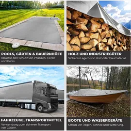 Rotfuchs Premium Abdeckplane mit Ösen, 700 g/m2 PVC RipStop-Gewebe Reißfest & Wasserdicht Universell für Pool, LKW, Holz Gartenmöbel Abdeckung, Schutzplane, Gewebeplane | 40m2 Fläche - Grau