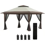 Outsunny - Faltpavillon - ca. 4x4m - höhenverstellbar - beige
