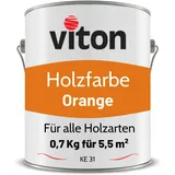 Viton Holzfarbe in Orange - 0,7 Kg Holzlack Seidenmatt - Wetterschutzfarbe für Außen - 3in1 Grundierung & Deckfarbe - Profi-Holzschutzlack - KE31 - RAL 2011 Tieforange