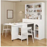 HAUSS SPOLE Sideboard mit Stauraum,Klapptisch mit Rollen,Esstisch Küchenschrank Esszimmer weiß