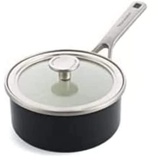 KitchenAid Steel Core Enamel Stielkasserolle mit Deckel (16cm/1,3l), deutsche Emaille, Induktionsgeeignet, backofenfest, spülmaschinenfest, Onyx Schwarz