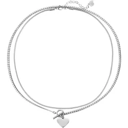 Hey Happiness 2er Ketten-Set mit Schlangenkette und Herz-Anhänger - Edelstahl Silber Damen 