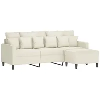 VidaXL 3-Sitzer-Sofa mit Hocker Creme 180 cm Samt