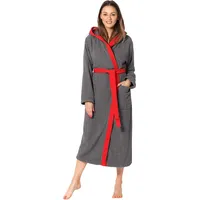Ladeheid Damen Frottee Bademantel aus 100% Baumwolle LA40-191 (Dunkelgrau-12/Rot-26, L) - L