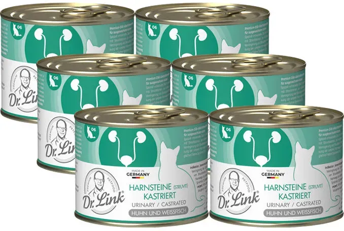 Dr. Link® 2 x Futter mit Geflügel & Rind für kastrierte Katzen & Katzen mit Harnsteinen, 6er Pack