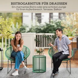Outsunny Polyrattan Gartenmöbel Set, Outdoor Balkonmöbel für 2 Personen, 3-teilig Sitzgruppe mit 2 Stühle, Beistelltisch, Sitzkissen, wetterfest Gartenmöbel für Garten, Balkon, Grün Metall, Gartenmöbel-Sets