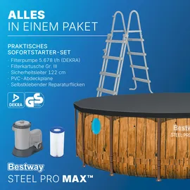 BESTWAY Steel Pro MAX Frame Pool Set Ø 488 x 122 cm inkl. Filterpumpe, Sicherheitsleiter, Abdeckplane