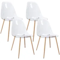 CangLong Acrylic Ghost Crystal Clear Seat, Modern Plastic Shell Accent Side Chairs for Kitchen, Dining, Living, Guest, Bed Room, Set of 4, Transparent 4, Metal