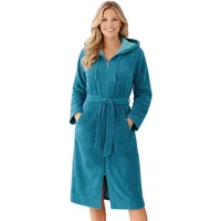 Morgenstern Bademantel Damen Reißverschluss Kapuze Frottee Velours Patrizia Oeko Tex Standard Petrol L - L