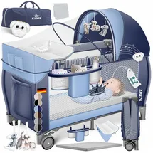 Kidiz Kidiz® Babybett Reisebett Kinderreisebett Faltbar mit Matratze 120x60, Seiteneingang, Wickelauflage, Mosktionetz, Spielbogen & Tragetasche Baby Beistellbett Kinderbett ab Geburt bis 15 kg