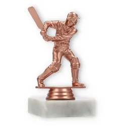 Pokal Kunststofffigur Cricket Schlagmann bronze auf weißem Marmorsockel 13,0cm