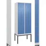C+P Z-Spind Classic PLUS, Gestell, 4 Abteile, HxBxT 212x80x50cm, Zylinderschloss, Hellgrau/Fernblau von PROREGAL
