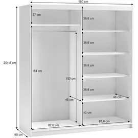 beautysofa Schwebetürenschrank Donatello 180 x 204,5 x 60 cm Eiche/Schwarz