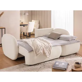 s-style möbel ECKSOFA Candy mit Schlaffunktion Hellbeige Bouclé-Stoff - Ottomane rechts