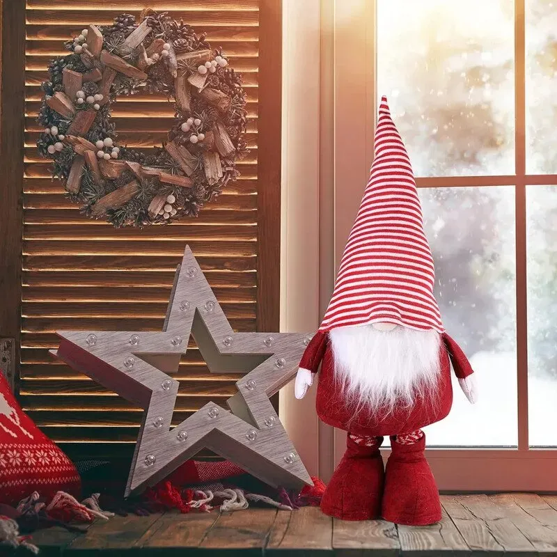 Weihnachtswichtel für Weihnachtsdekoration, 60-92 cm (verstellbare Beine zur Höhenanpassung), dekorative Wichtelfiguren, Tischdekorationen, Weihnachtsdekorationen, Rot