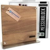 KITGENY | Design Messerblock magnetisch – Akazien Holz Messerhalter magnetisch – Rutschfester Magnet Messerhalter mit Schutzscheibe – elegant & hochwertig Messerblock magnetisch beidseitig (natur)