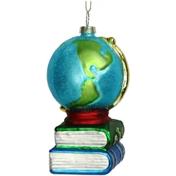 Christbaumschmuck 11,4cm Glas Erdglobus Figur Handbemalt & mit Glitzer Weihnachtsbaum Anhänger Weihnachten Weihnachtsbaumschmuck Globus Blau Grün