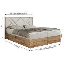 MKS Meble Boxspringbett 160x200 mit Bettkasten, Polsterbett 160x200 mit Matratze H4, Boxspringbett 160x200 mit Kopfteil, Boxspringbett mit Massivholz - Gunar... - Beige
