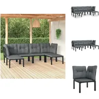 vidaXL 6-tlg. Garten-Lounge-Set Schwarz und Grau Poly Rattan - Gartenmöbel-Sets - Schwarz